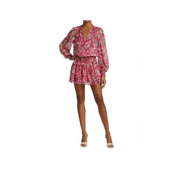 RAMY BROOK Printed Shaw Mini Dress - Rose Pink Combo Size Small - Picture 2 of 9